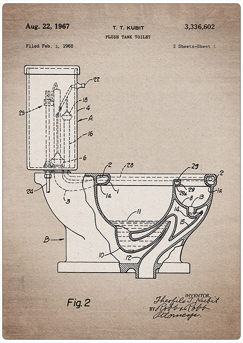 Spreukenbordje: Vintage Patent - Toilet met Spoelbak| Houten Tekstbord