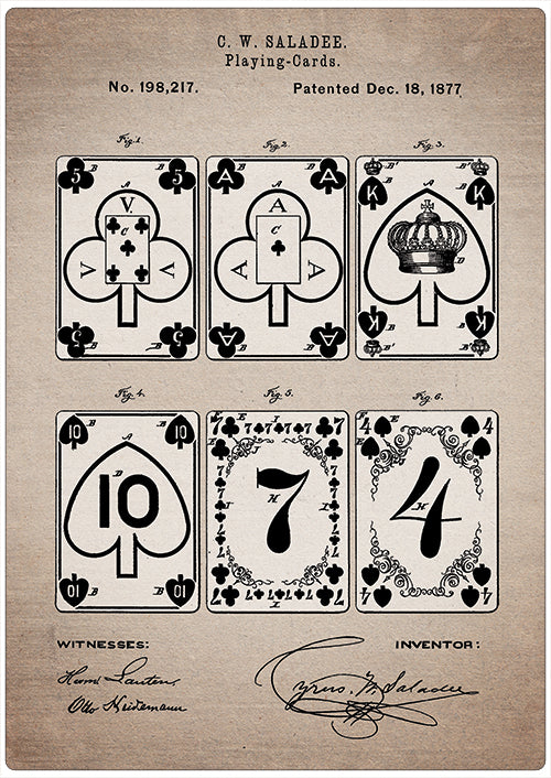 Spreukenbordje: Vintage Patent - Speelkaarten Poker | Houten Tekstbord