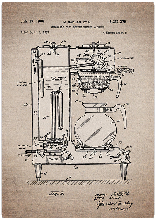 Spreukenbordje: Vintage Patent - Koffiezet apparaat | Houten Tekstbord
