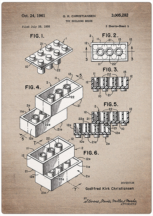 Spreukenbordje: Vintage Patent - Legoblokje | Houten Tekstbord
