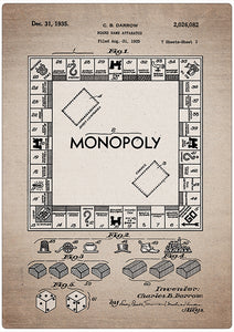Spreukenbordje: Vintage Patent - Bordspel Monopoly Uit 1935 | Houten Tekstbord