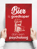 Spreukenbordje: Bier Is Goedkoper Dan Een Psycholoog! | Houten Tekstbord