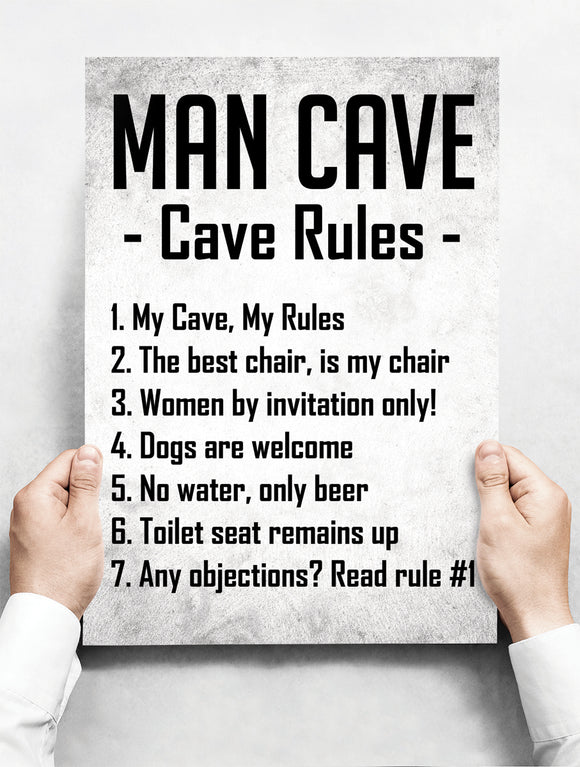 Wandbord: Man Cave, Cave Rules! | 30 x 42 cm