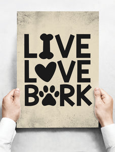 Wandbord: Live, Love, Bark! | 30 x 42 cm