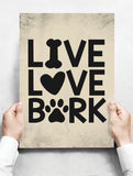 Spreukenbordje: Live, Love, Bark! | Houten Tekstbord