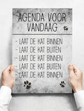 Spreukenbordje: Agenda Voor Vandaag: Laat De Kat Binnen. | Houten Tekstbord