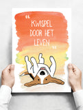 Spreukenbordje: Kwispel door het leven! | Houten Tekstbord