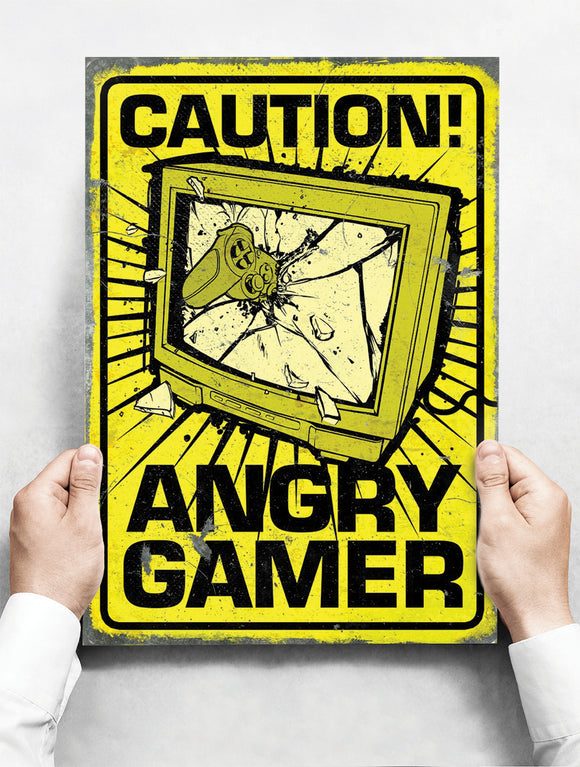 Wandbord: Caution Angry Gamer! | 30 x 42 cm