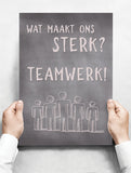 Spreukenbordje: Wat maakt ons sterk? Teamwerk! | Houten Tekstbord