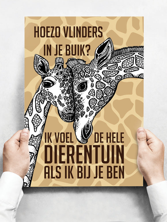 Wandbord: Hoezo vlinders in je buik? Ik voel de hele dierentuin als ik bij je ben! | 30 x 42 cm