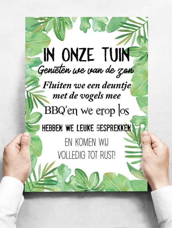 Wandbord: In onze tuin... Genieten we van de zon | 30 x 42 cm