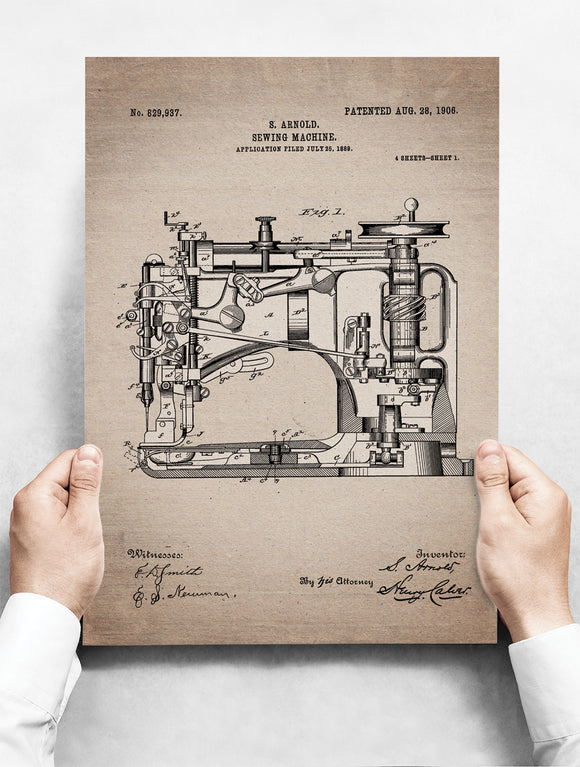 Wandbord: Vintage Patent - Naaimachine 1906 | 30 x 42 cm