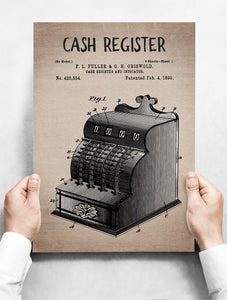 Wandbord: Vintage Patent - Kassa uit 1890 | 30 x 42 cm