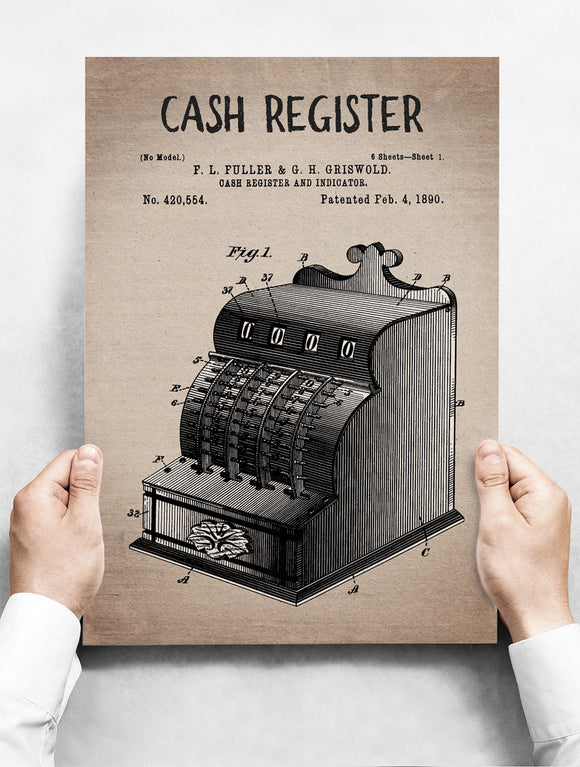 Wandbord: Vintage Patent - Kassa uit 1890 | 30 x 42 cm